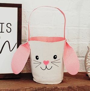 Easter bunny basket pink polka dot farmhouse